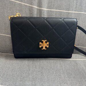 TORY BURCH Georgia black leather clutch